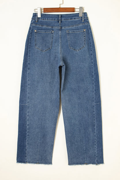 Ashleigh Blue Stitched Raw Hem Wide Leg Loose Jeans