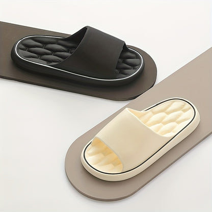 [Comfortable Slides] Comfortable Unisex EVA Slides | Non-Slip Indoor/Outdoor Slippers for Men and Women, Black with White Trim, Textured Sole for Enhanced Grip, Perfect for Home, Bathroom, or Casual Use, House Slippers