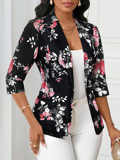 Women'S Floral Print Blazer - Elegant Office to Party Jacket, Structured Fit with Button Front Closure, Non-Stretch Fabric for Fall/Winter, Professional Women, Highquality Material, Work Attire, Fashion Lovers, Stylish Outerw