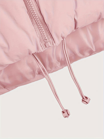 Women'S Elegant High-Neck Padded Vest with Drawstring Detail - Solid Color, Thick Warm Winter Sleeveless Jacket Vest, Casual Streetwear Style, 200g/m² Fabric Weight, Autumn/Winter Essential