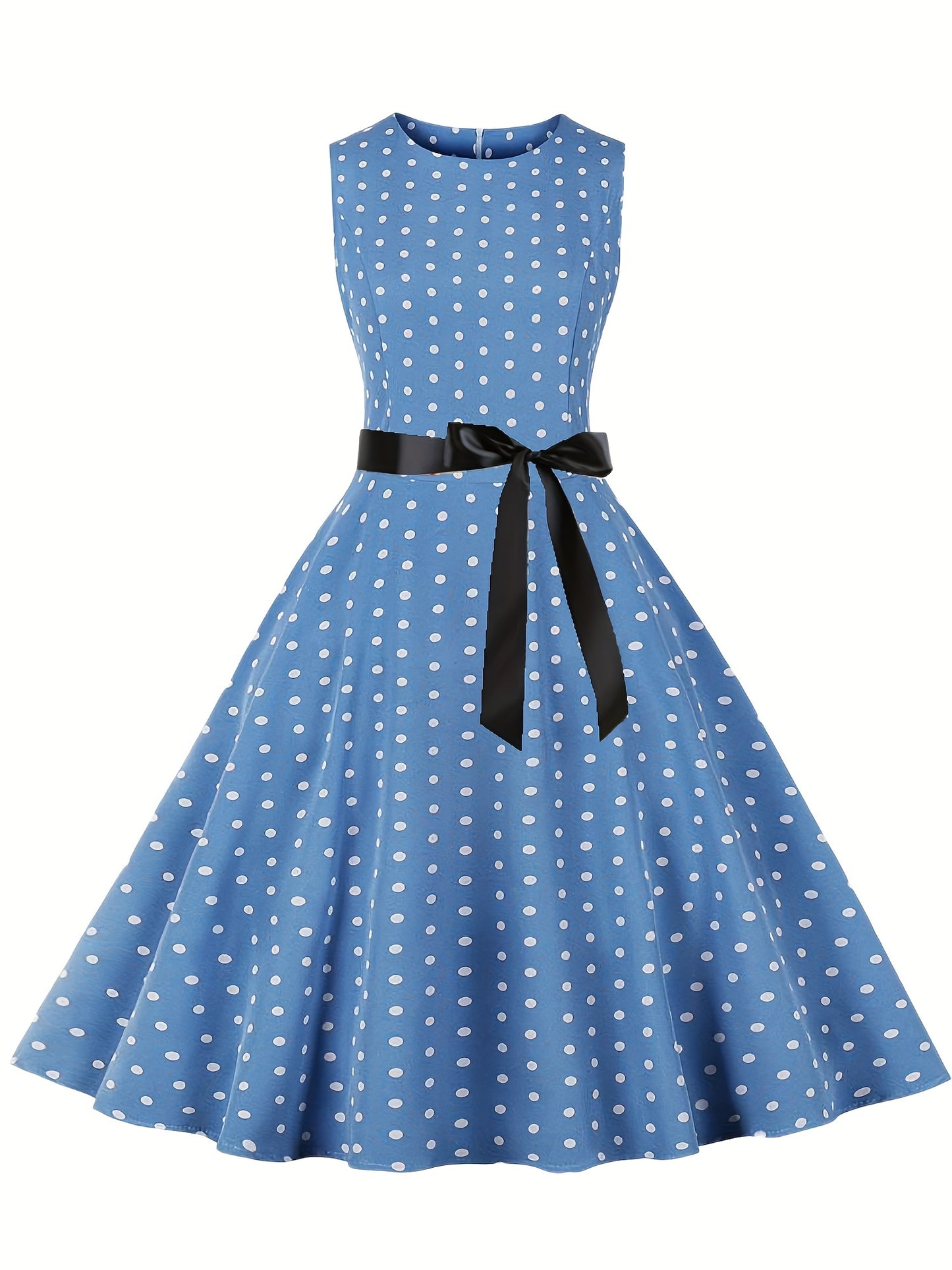 Women's Chic Sleeveless Polka Dot Dress - Vintage-Inspired Summer Sundress With Breathable Fabric, Perfect for Vacation Parties & Spring/Summer Celebrations