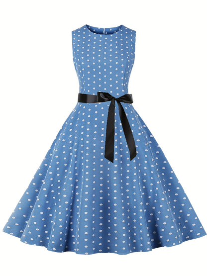 Women's Chic Sleeveless Polka Dot Dress - Vintage-Inspired Summer Sundress With Breathable Fabric, Perfect for Vacation Parties & Spring/Summer Celebrations