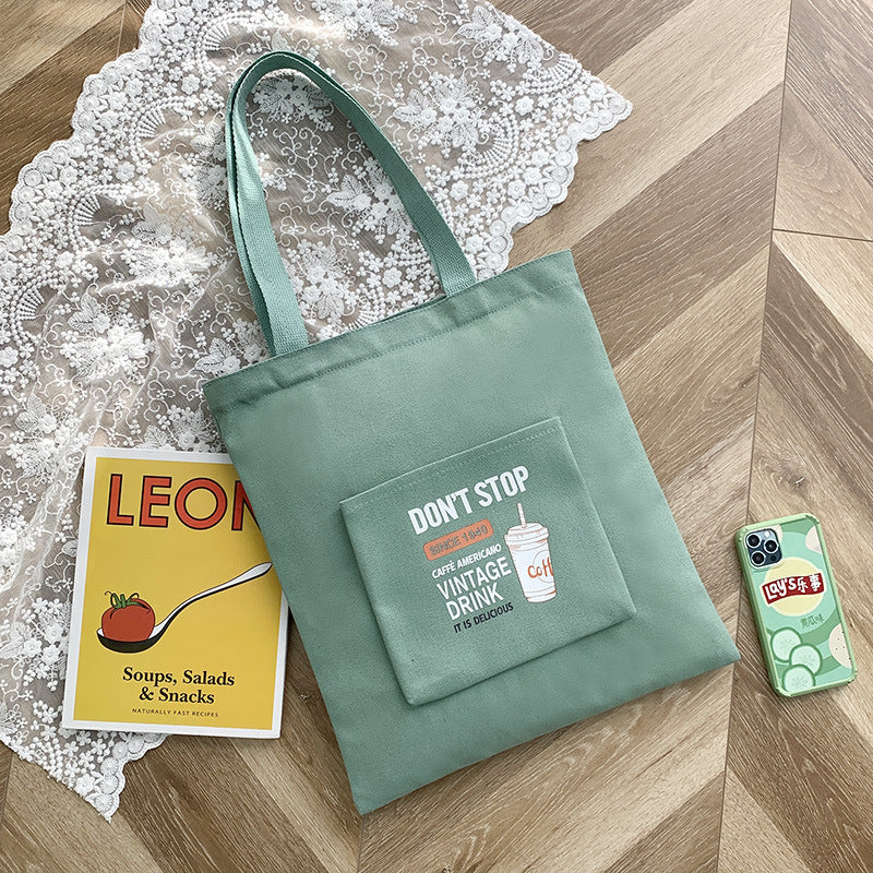 Women's One-Shoulder Korean Letter Messenger Bag Student Trend Portable Large Capacity Canvas Bag Simple Small Fresh Canvas Bag