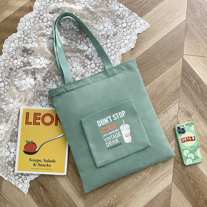 Women's One-Shoulder Korean Letter Messenger Bag Student Trend Portable Large Capacity Canvas Bag Simple Small Fresh Canvas Bag