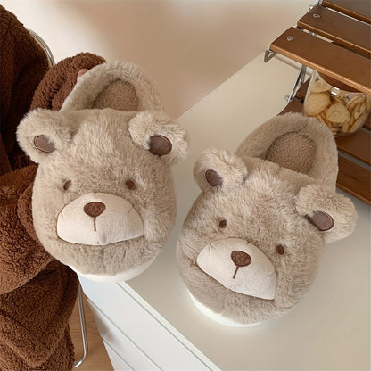 XIXITIAO Winter Plush Bear Slippers for Women & Men - Cozy Cover Slip-On Indoor House Shoes with Cute Cartoon Design, Non-Slip EVA Sole, Warm Home Slippers for Cold Floors, Cold Weather Footwear, Playful Footwear, Soft Lining