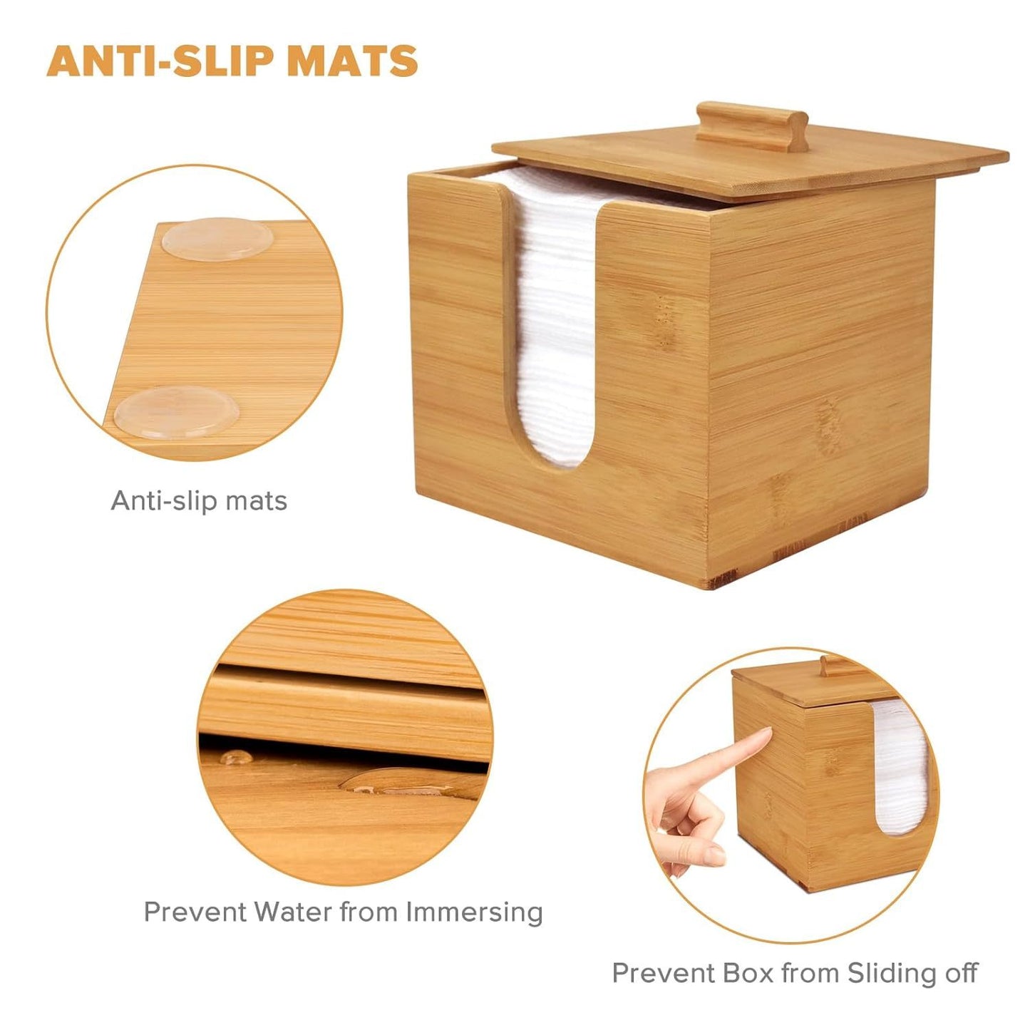 Disposable Makeup Remover Dry Wipes, Includes 50 XL Face Towels and Cube Bamboo Box for Facial Cleansing Skin Care (Face Towel and Holder)