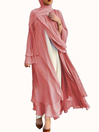 Ramadan Islamic Modest Dress Without Hijab, Long Sleeve Open Front Casual Modest Muslim Dress, Women's Clothing