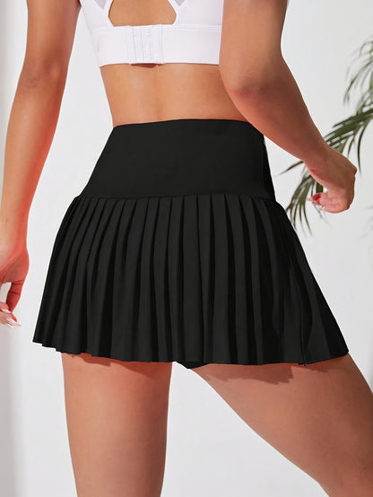 High Waist Pleated Mini Skirts, Casual Workout Solid Skirts, Women's Clothing