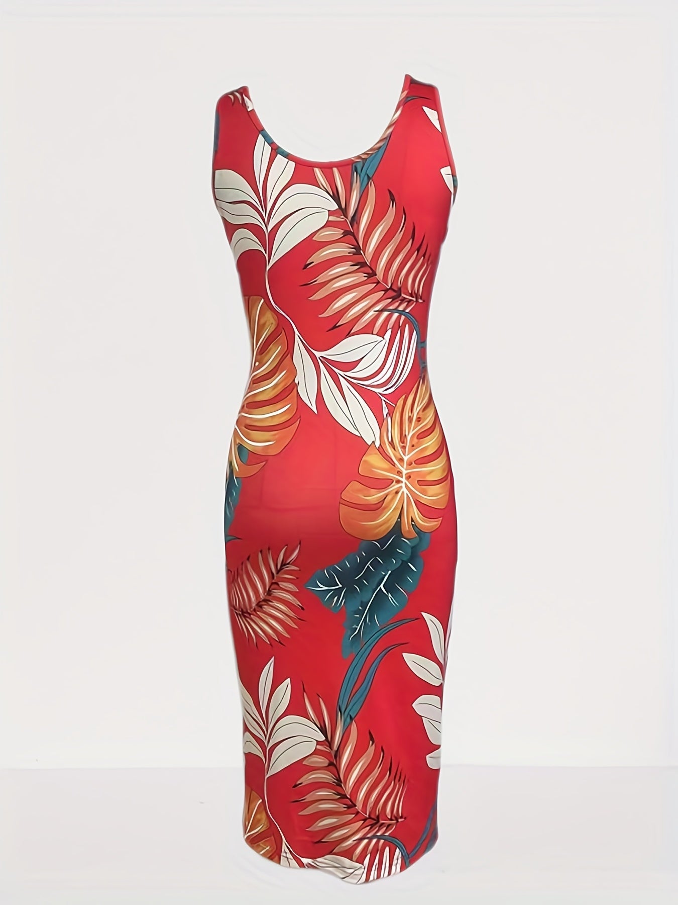 Tropical Paradise Tank Dress - Flattering Slim Fit & Vibrant Print - Comfort Crew Neck, Sleeveless Style - Perfect Womens Summer Clothing for Casual Days
