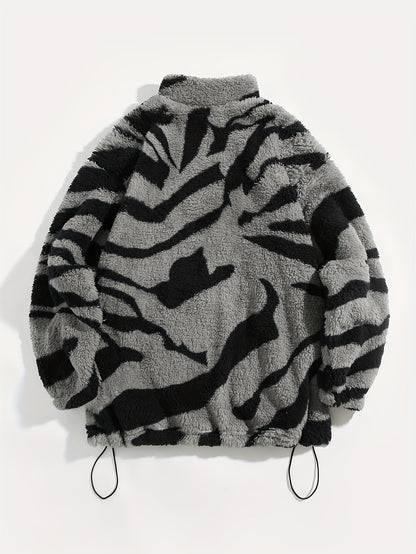 Aztec Pattern Fuzzy Jacket, Casual Zip Up Outwear For Winter & Fall, Women's Clothing