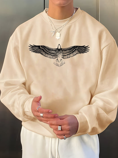 Big Eagle Print Men's Crew Neck Long Sleeve Sweatshirt, Casual Wear, Men's Clothing