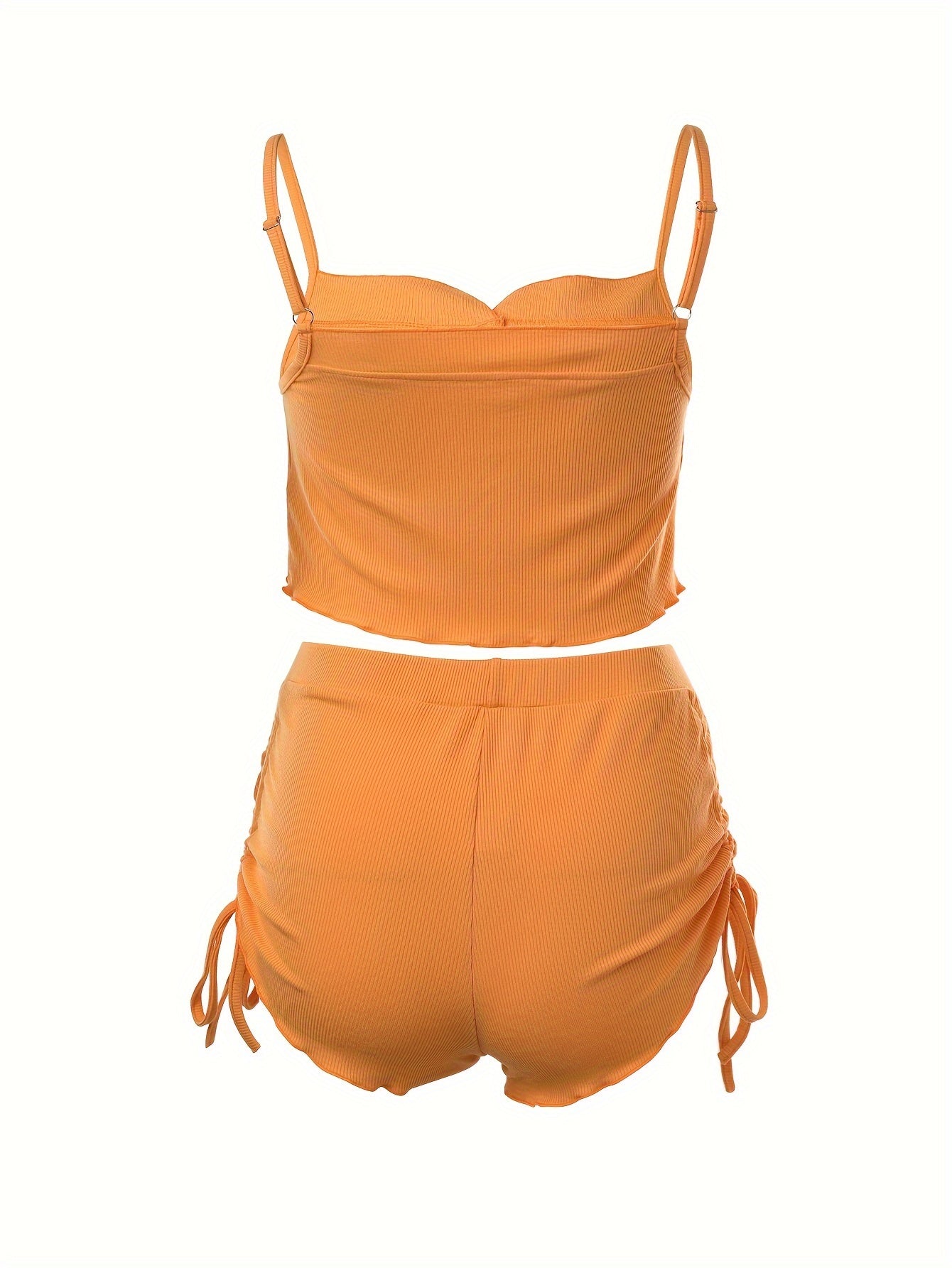 Simple Solid Print Lounge Set, Buttons Cami Top & Drawstring Shorts, Women's Loungewear & Sleepwear Koningsdag/King's Day