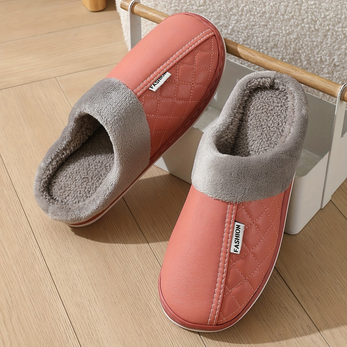 [Cozy Plush Slippers] Warm Cozy Plush Home Slippers for Men and Women | Faux Fur Lined, Durable TPR Sole, Quilted Design, Indoor/Outdoor Use, Available in Navy Blue, Red, Pink, and Gray