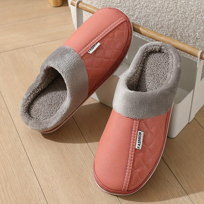 [Cozy Plush Slippers] Warm Cozy Plush Home Slippers for Men and Women | Faux Fur Lined, Durable TPR Sole, Quilted Design, Indoor/Outdoor Use, Available in Navy Blue, Red, Pink, and Gray