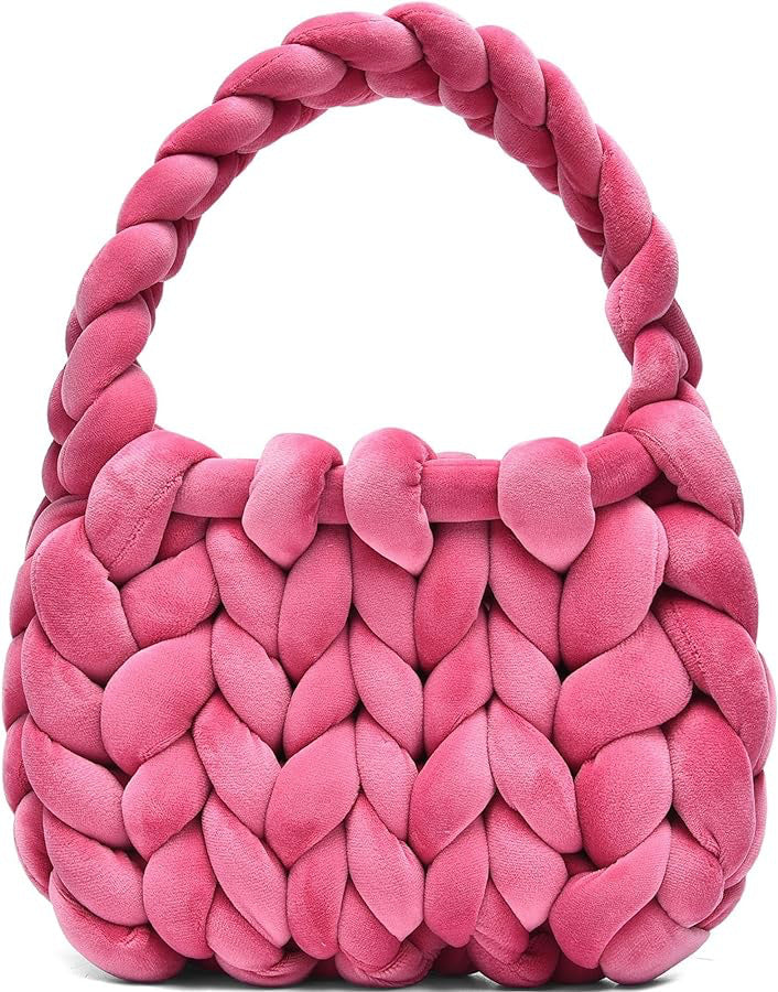 DIY hand woven crystal velvet core spun yarn woven hand-held mailman bag