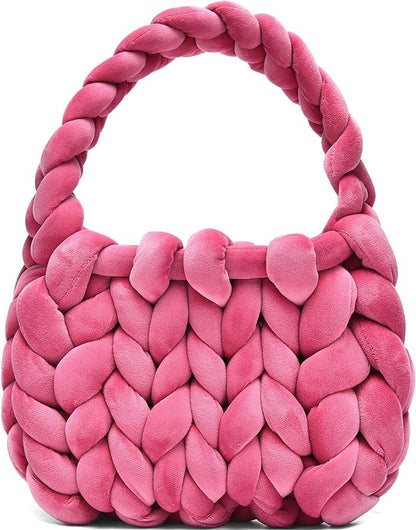 DIY hand woven crystal velvet core spun yarn woven hand-held mailman bag