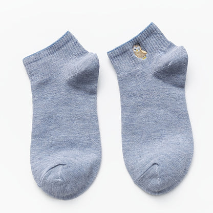 10 Pairs Cute Animal Pattern Socks, Cartoon Pattern Embroidery Cotton Ankle Socks, Women's Stockings & Hosiery