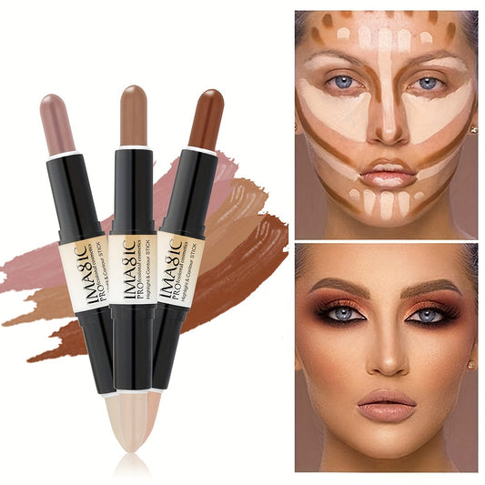IMAN OF MAGIC Dual-Ended Concealer & Contour Stick - Waterproof, Natural Finish for All Skin Tones | Highlights & Conceals Blemishes, Dark Circles, Shadows Nose & Cheeks | Versatile Makeup Stick with Pink & Brown Shades