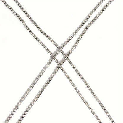 [Luxury Chest Chain Jewelry Shiny] Luxury Cross Chest Chain Shiny Rhinestones Body Chain Jewelry