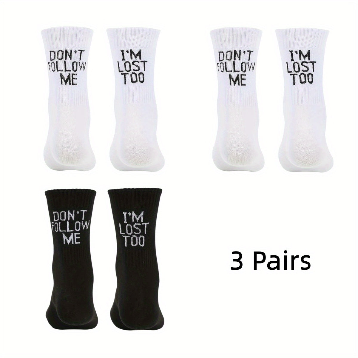 1/3/5 Pairs Autumn Winter Men Funny Humor Word Printed Socks Creative Hip Hop Street Skateboard Unisex Crew Happy Sock
