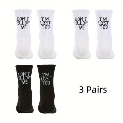 1/3/5 Pairs Autumn Winter Men Funny Humor Word Printed Socks Creative Hip Hop Street Skateboard Unisex Crew Happy Sock