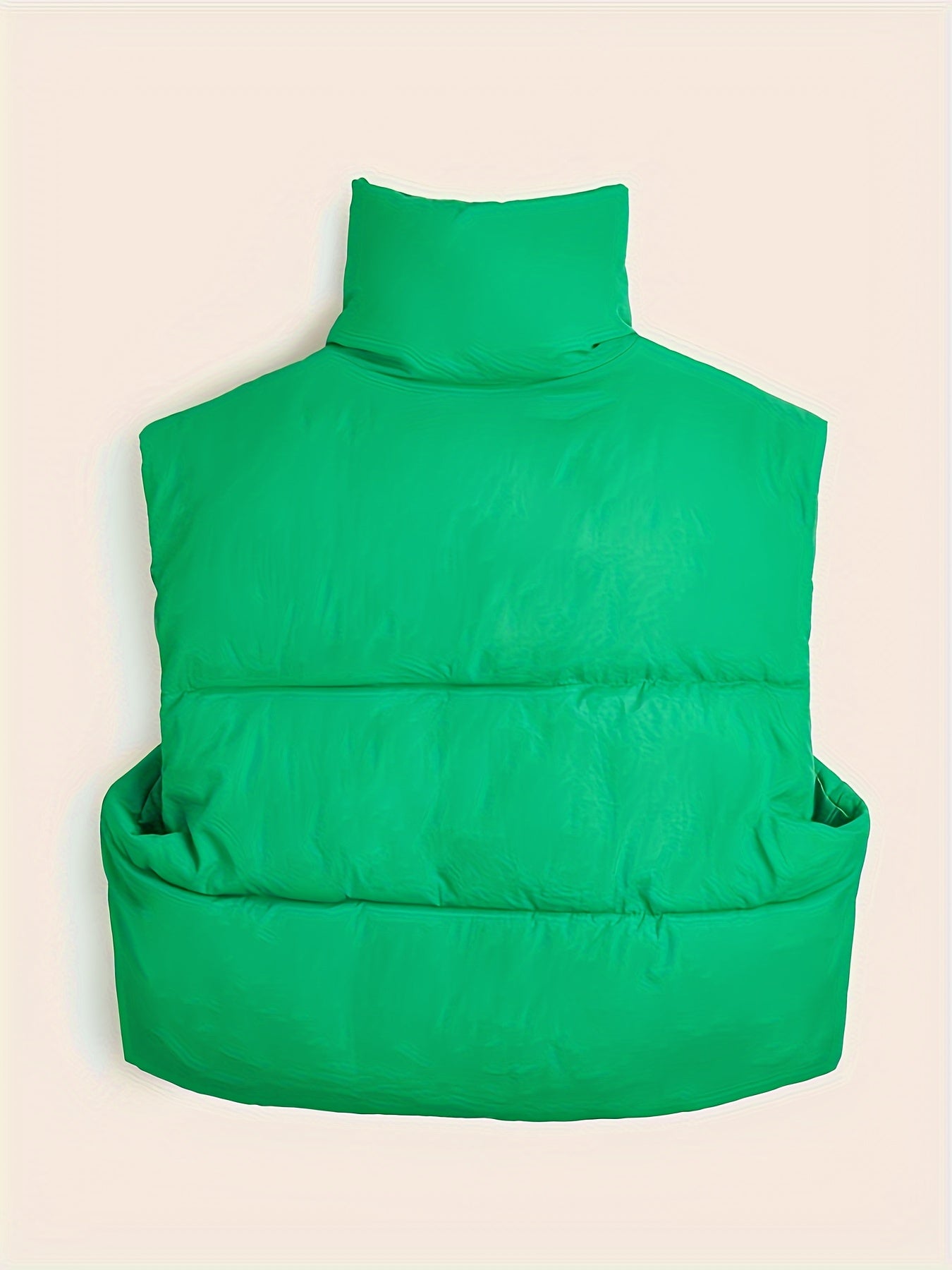 Women'S Elegant High-Neck Padded Vest with Drawstring Detail - Solid Color, Thick Warm Winter Sleeveless Jacket Vest, Casual Streetwear Style, 200g/m² Fabric Weight, Autumn/Winter Essential