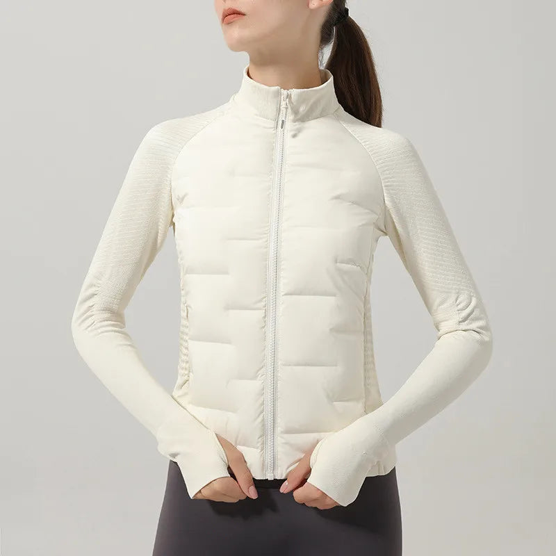 Autumn Winter Sport Seamless Splicing Down Jacket Women Thin Down Jacket For Women Ultralight Puffer Jacket Running Jacket