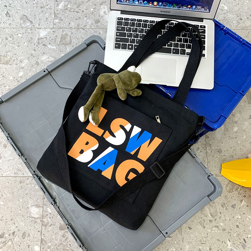 New Ins Letter Canvas Bag Unisex Diagonal Bag With Pendant Bag Dual-Purpose Canvas Bag