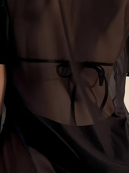 3 Piece Set Coconut Trees & Sunset Print Bikini - High Stretch, Crew Neck, Triangle Halter Neck, High Cut, Short Sleeves Cover Up Shirt - Polyester, Customized, Random Print, Knit Fabric Womens Swimwear & Clothing