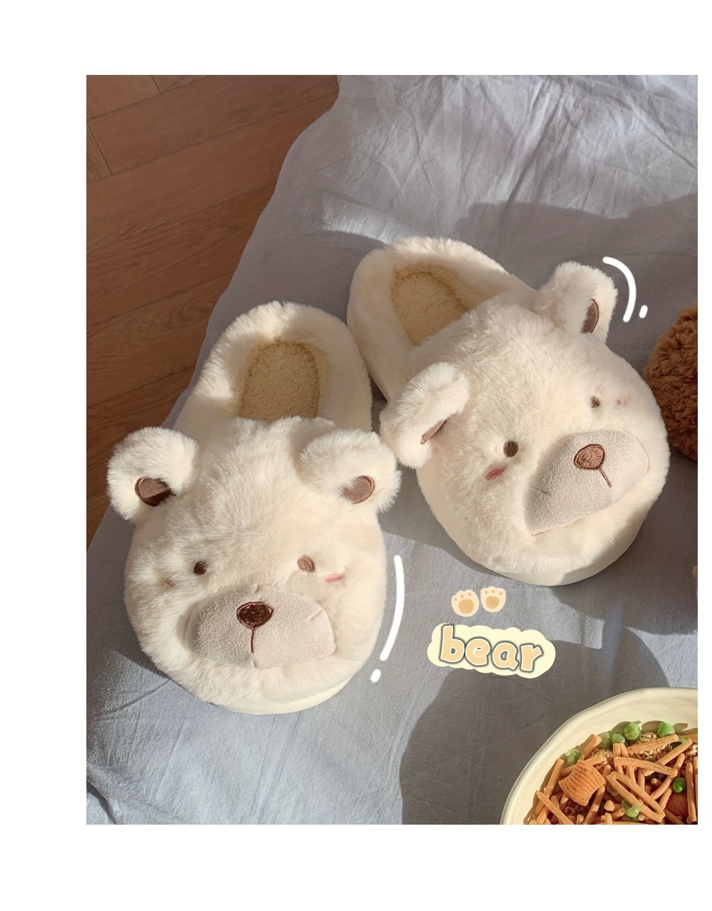 XIXITIAO Winter Plush Bear Slippers for Women & Men - Cozy Cover Slip-On Indoor House Shoes with Cute Cartoon Design, Non-Slip EVA Sole, Warm Home Slippers for Cold Floors, Cold Weather Footwear, Playful Footwear, Soft Lining