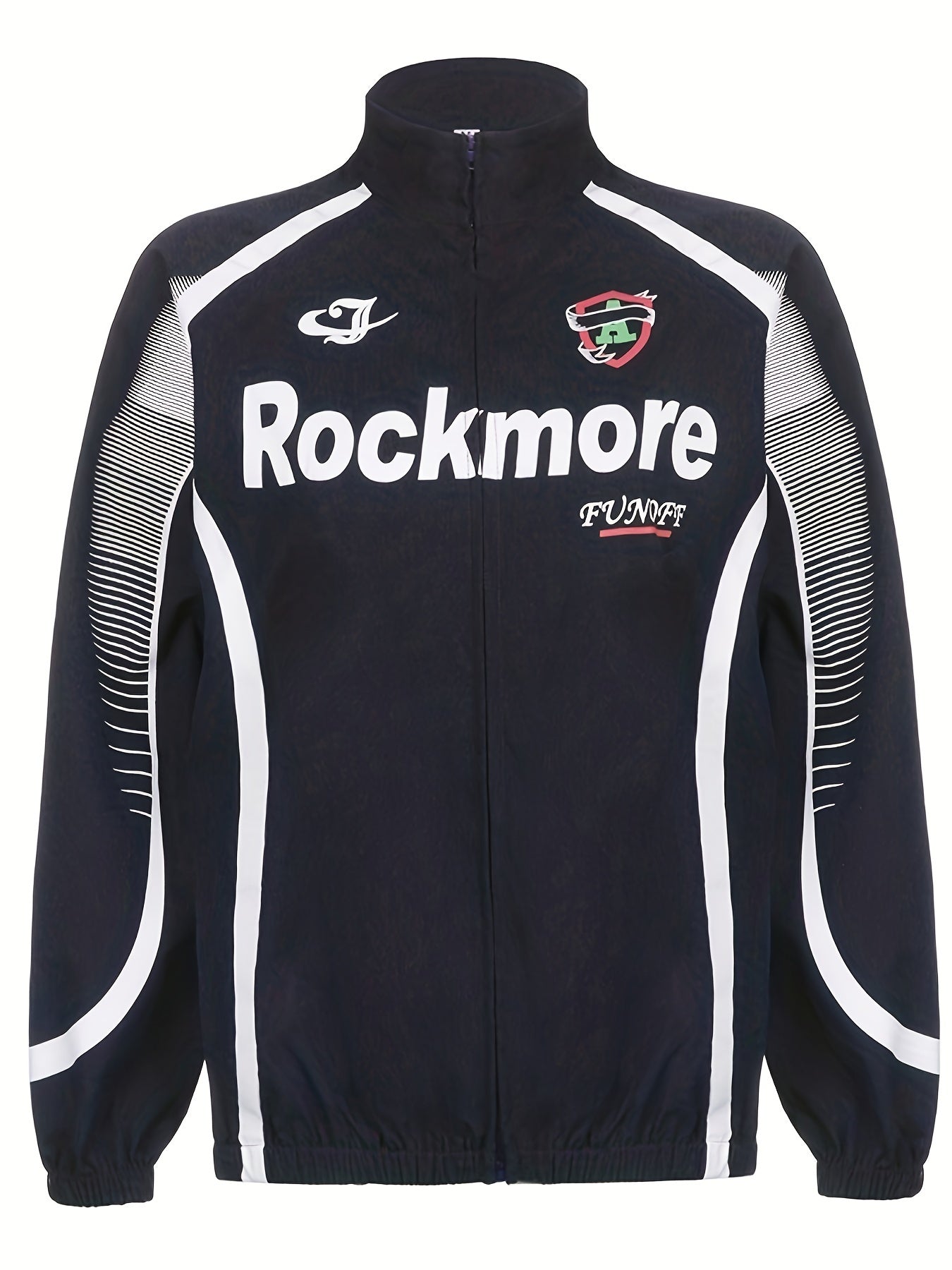 Retro Streetwear-Inspired Women's Casual Jacket - Loose Fit, High Neck Zip-Up With Vintage Print Design For Fall/Winter