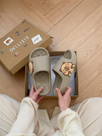 XIXITIAO Cute Cartoon Bear EVA Slides for Men & Women - Non-Slip Summer Slippers, White with Adorable Brown Bear Design, Lightweight & Comfortable for Indoor/Outdoor Use, Casual Wear | Playful Design | Slipresistant Sole, Bea