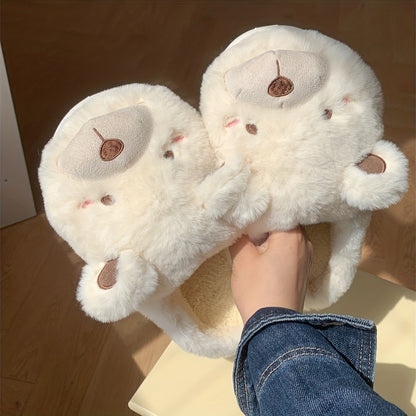 XIXITIAO Winter Plush Bear Slippers for Women & Men - Cozy Cover Slip-On Indoor House Shoes with Cute Cartoon Design, Non-Slip EVA Sole, Warm Home Slippers for Cold Floors, Cold Weather Footwear, Playful Footwear, Soft Lining