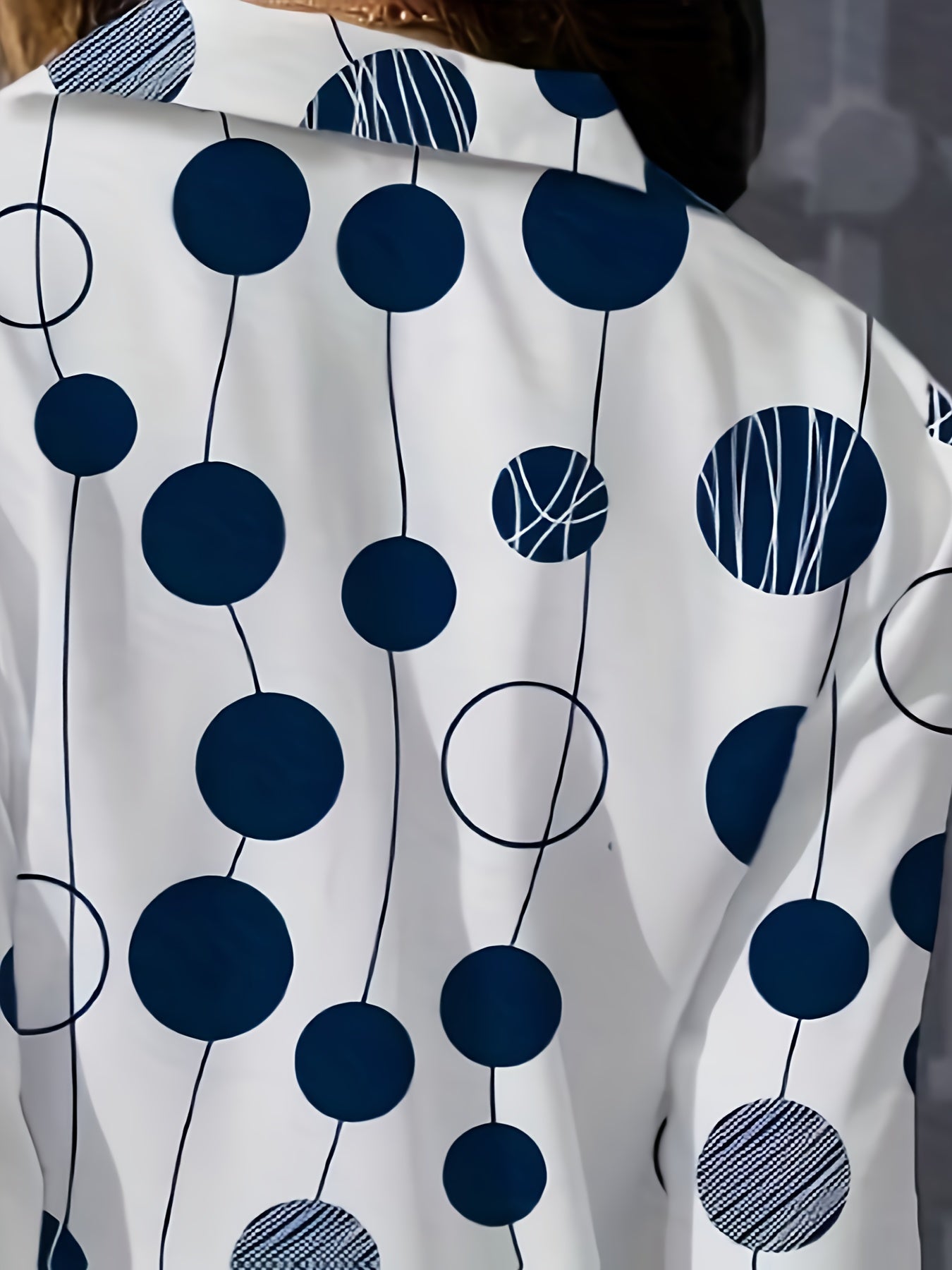 Print Women's Navy Blue & White Polka Dot Shirt - Long Sleeve Button-Up Collared Blouse, Regular Fit Machine Washable All-Season Top for Casual & Formal Wear, Office Attire, Classic Style, Durable Material, Buttonup Blouse, P