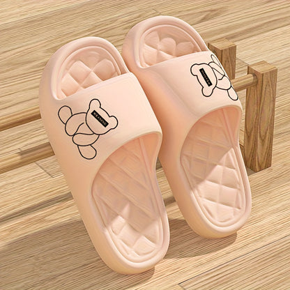 Adorable Cartoon Bear Women's Home Indoor Lightweight Anti-slip EVA Slippers, Fashionable Casual Beach Sandals