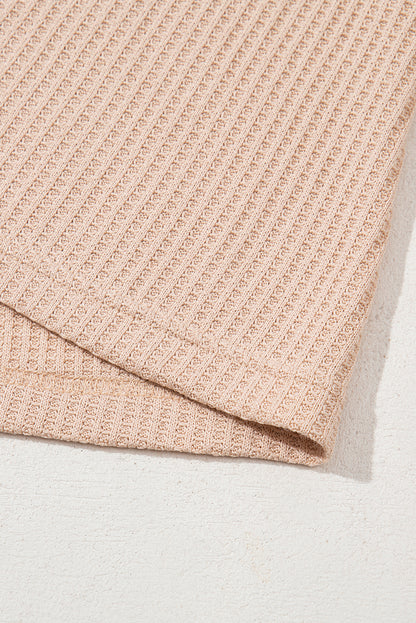 Light French Beige Cactus Forest Waffle Half Sleeve Tee Short Set