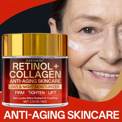 [Retinol Collagen Cream] Retinol Collagen Cream | Hydrates, Tightens, And Lifts Drooping Skin, Enhances Elasticity, Balances Skin Tone, Includes Hyaluronic Acid, Vitamin C, And Peptides, For All Skin Types