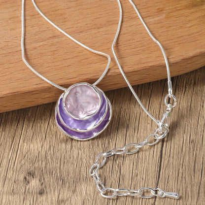 [1pc Elegant Blue Pendant] Elegant Blue Enamel 1pc Pendant Necklace | Zinc Alloy with Golden Accents, Twisted Rope Chain Design, Sophisticated Accessory for Formal or Casual Attire