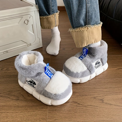 [Soft Pink Slippers] Warm Non-Slip Unisex Winter Slippers with Thick EVA Sole | Plush Fleece Indoor/Outdoor Shoes, Soft Pink Cartoon Rabbit Design for Men & Women