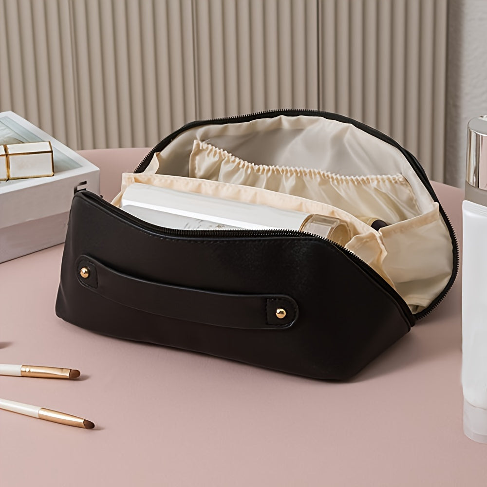Spacious Luxurious PU Leather Makeup Organizer - Large Capacity, Waterproof, Multi-Functional Travel Storage for Beauty Tools - Ideal Shower-Resistant Cosmetic Case for Women