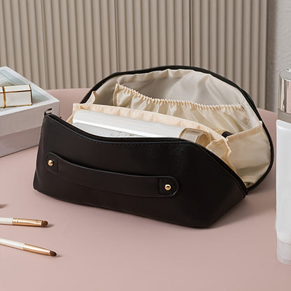 Spacious Luxurious PU Leather Makeup Organizer - Large Capacity, Waterproof, Multi-Functional Travel Storage for Beauty Tools - Ideal Shower-Resistant Cosmetic Case for Women