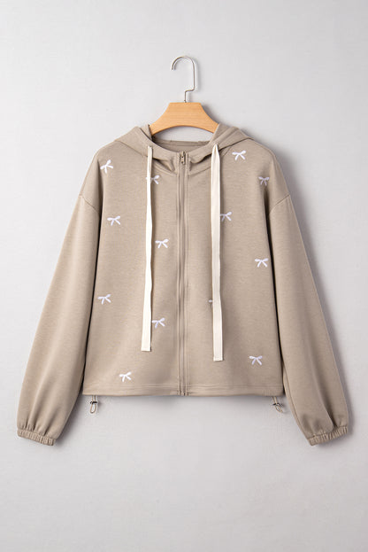 Goat Contrast Bow Embroidered Zip Up Jacket Hoodie