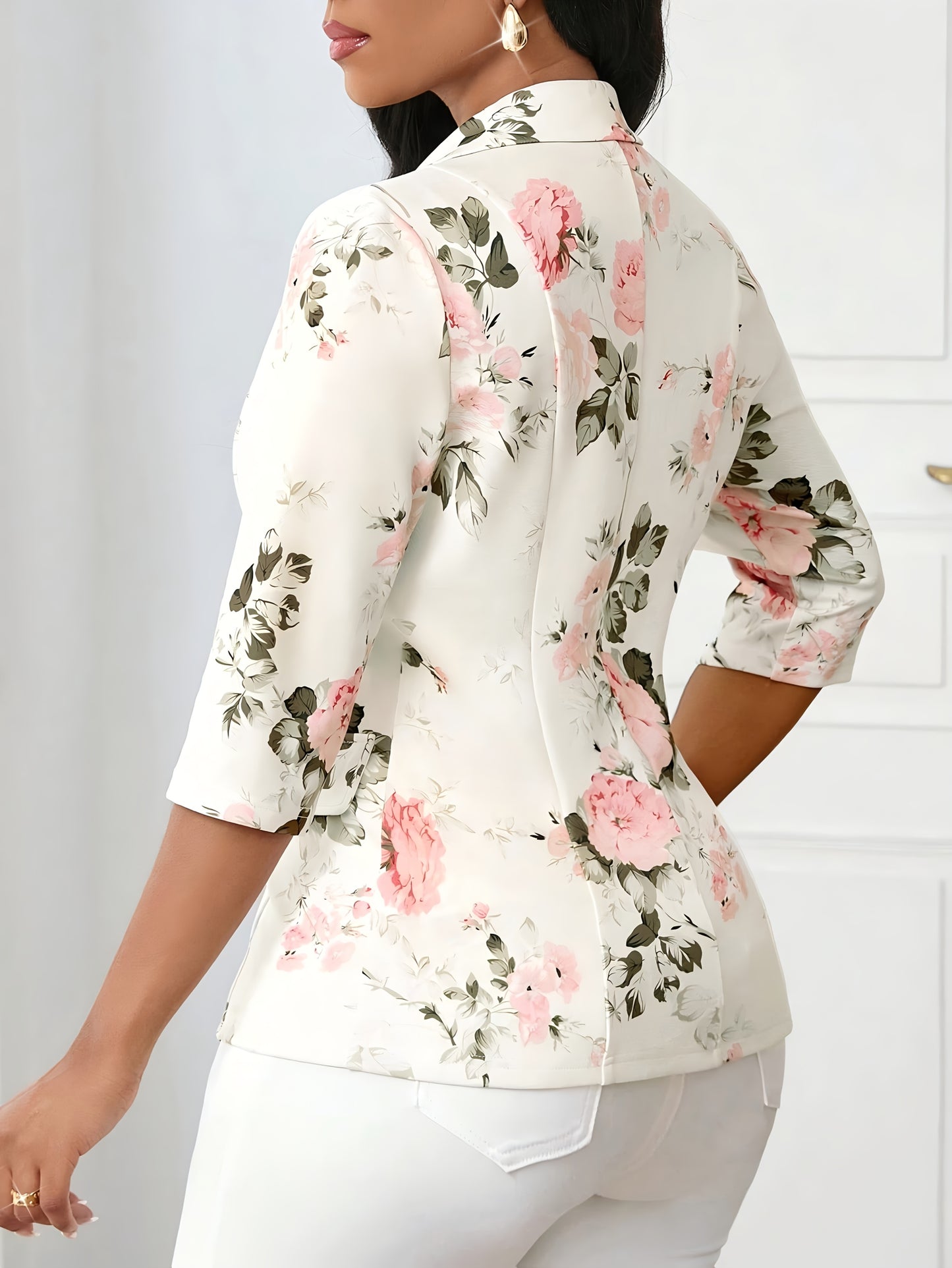 Women'S Floral Print Blazer - Elegant Office to Party Jacket, Structured Fit with Button Front Closure, Non-Stretch Fabric for Fall/Winter, Professional Women, Highquality Material, Work Attire, Fashion Lovers, Stylish Outerw