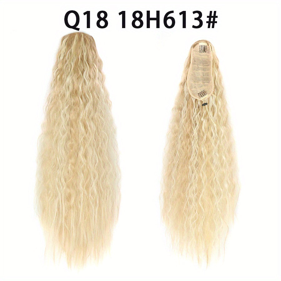 Long Curly Drawstring Ponytail For Women, 55.88cm Black Curly Ponytail Hair Extension, Synthetic Clips In Drawstring Ponytail For Daily Use (Natural Black)