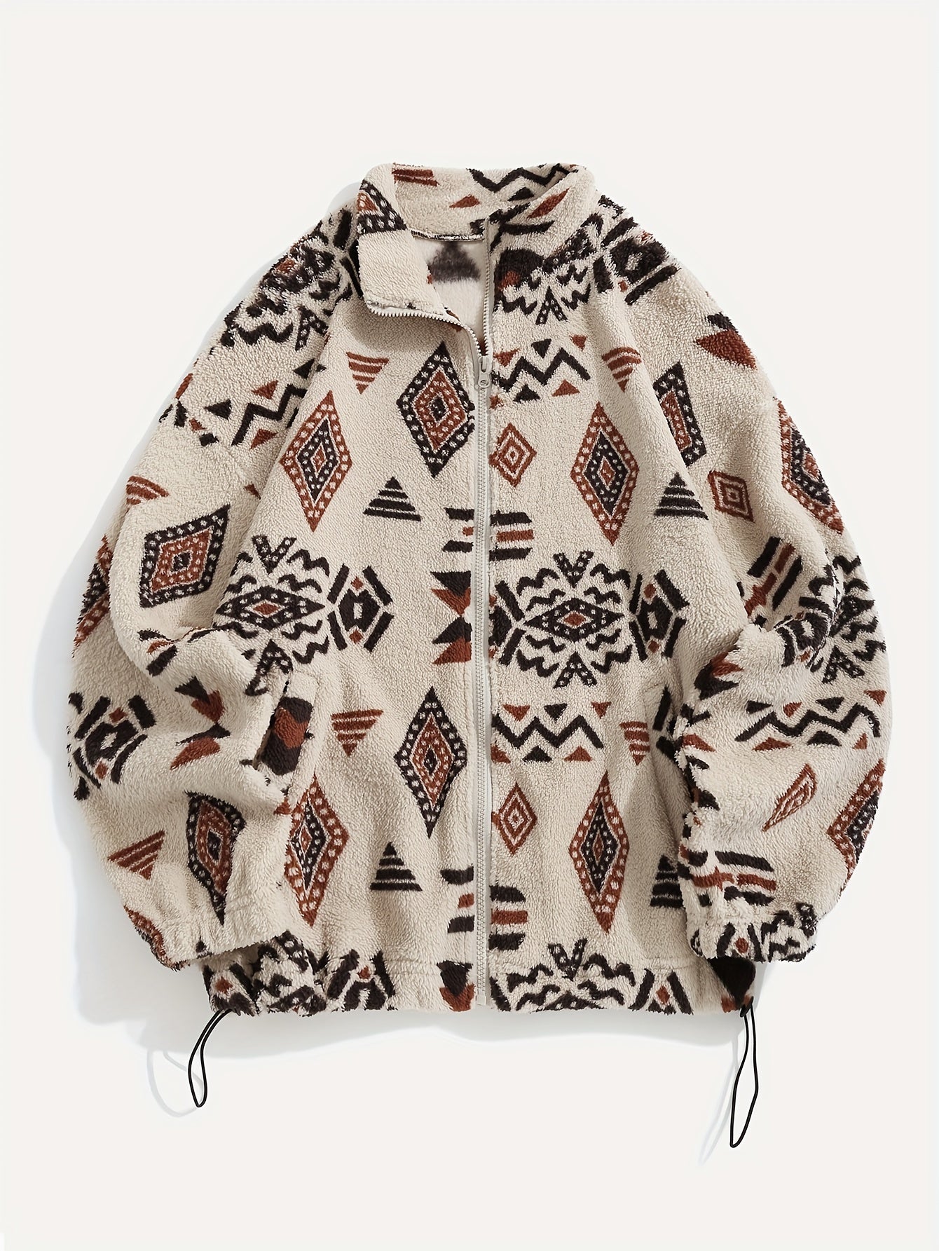 Aztec Pattern Fuzzy Jacket, Casual Zip Up Outwear For Winter & Fall, Women's Clothing