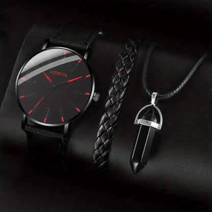 Elegant Men's Quartz Watch with Matching Bracelet and Necklace