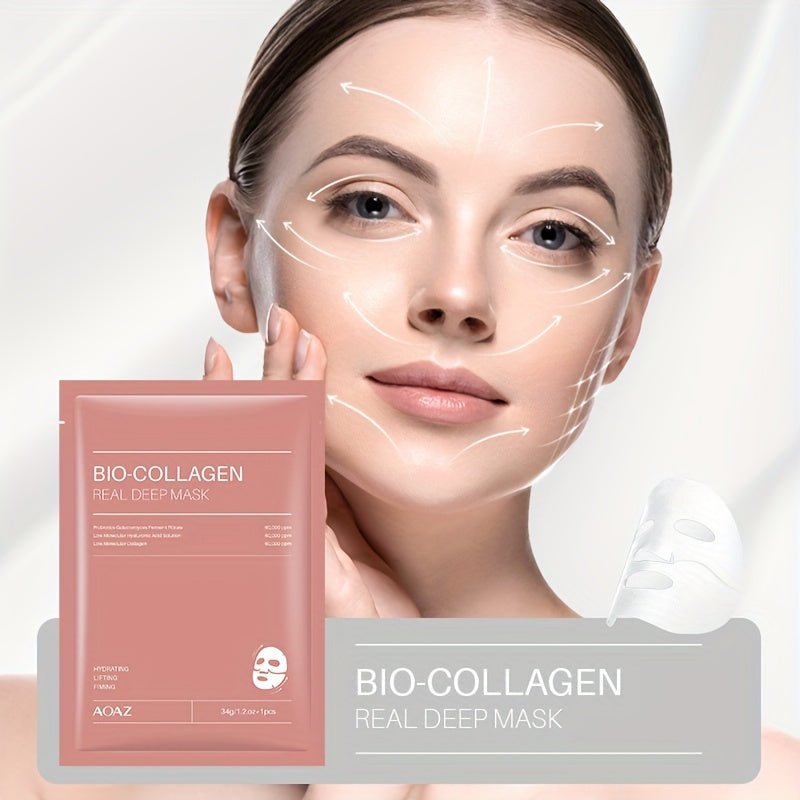 4pcs Bio-Collagen Real Deep Mask Pack Hydrating & Firming Facial Sheet Masks with Collagen, Hyaluronic Acid & Nicotinamide Moisturizing & Invigorating for All Skin Types(1pc/4pcs/8pcs)