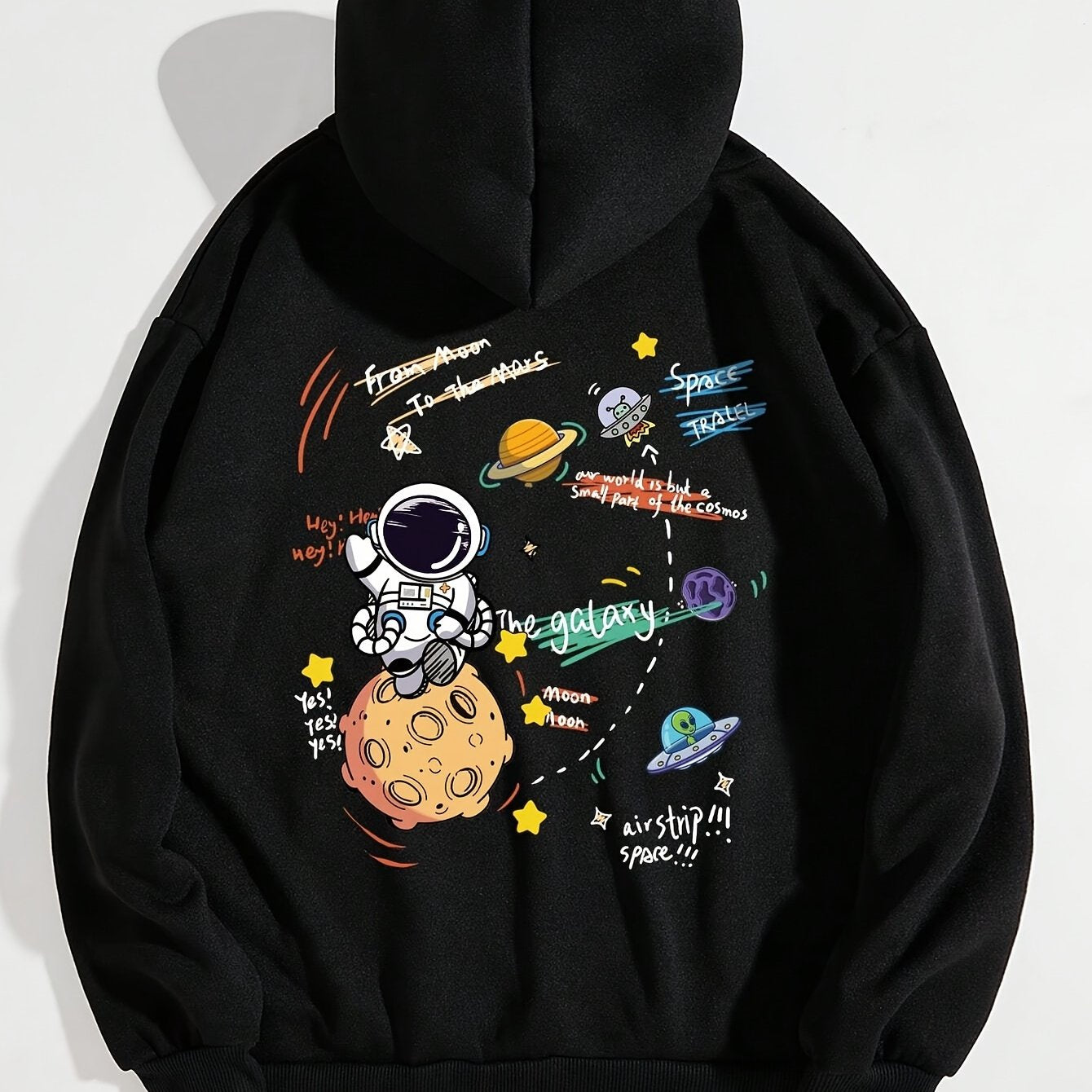 Stylish Space-Themed Hoodie for Women - Cozy Polyester Zip-Up Jacket with Astronaut & Planets Print, Machine Washable, Ideal for Fall/Winter