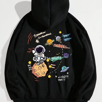 Stylish Space-Themed Hoodie for Women - Cozy Polyester Zip-Up Jacket with Astronaut & Planets Print, Machine Washable, Ideal for Fall/Winter