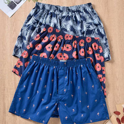 3pcs Men's Vibrant Multicolor Arrow Print Loose-Fit Boxer Shorts - Breathable 100% Cotton Fabric, Ultra-Comfortable, Soft, and Durable Underwear Briefs for Everyday Wear